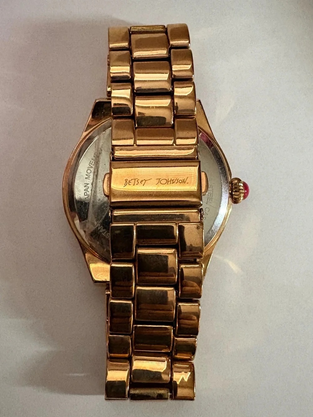 Betsey Johnson Gold Tone Watch with Pink Leopard Heart Dial